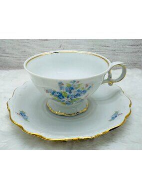 Schumann Bavaria Arzberg Blue Flower Porcelain Demitasse Cup & Saucer Set